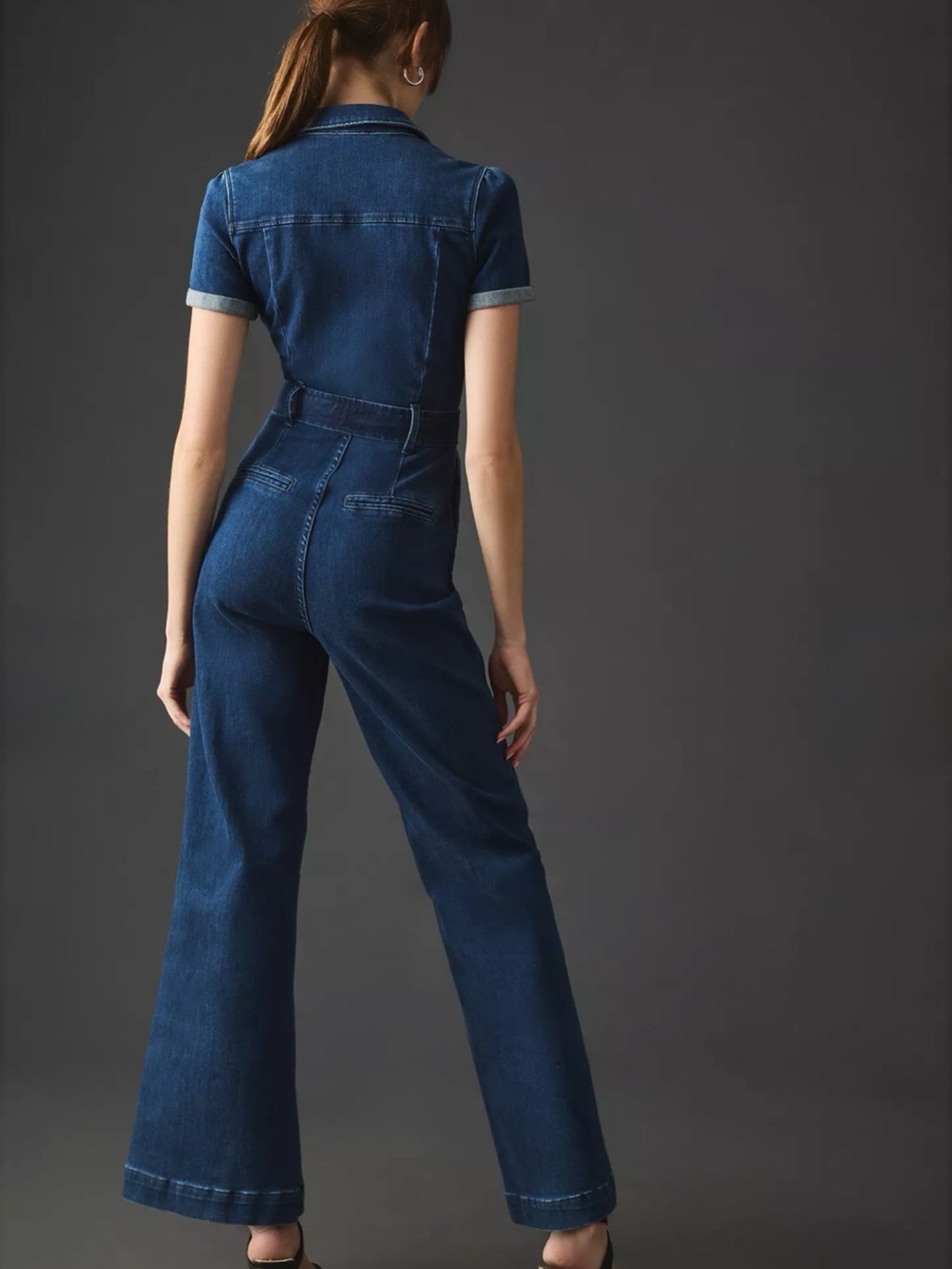 PAIGE Anessa Denim Jumpsuit Size 6 Dark Wash Wide Leg Belted - Picture 2 of 8